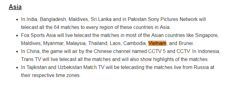 Việt Nam đã có bản quyền World Cup 2018?